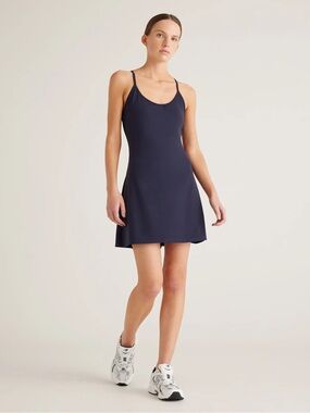 Quince Navy Scoop Mini Slip Dress